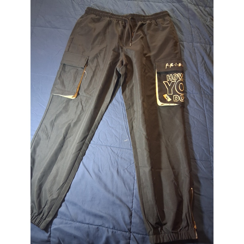 Friends TV‎ Show How You Doin Black Cargo Jogger Pants Mens XL Zipped Cuffs